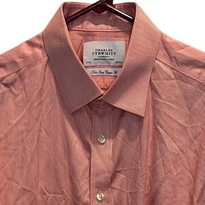Charles Tyrwhitt Men's Dress Shirt 17 37 French‎ Cuffs Non Iron Classic Fit Red